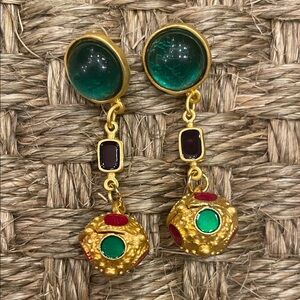 Elegant Gold and Green Dangle Earrings